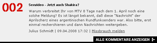 Verschwundener Kommentar bei mtv.de