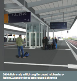 2010: Bahnsteig in Richtung Dortmund mit barrierefreiem Zugang und modernisiertem Bahnsteig