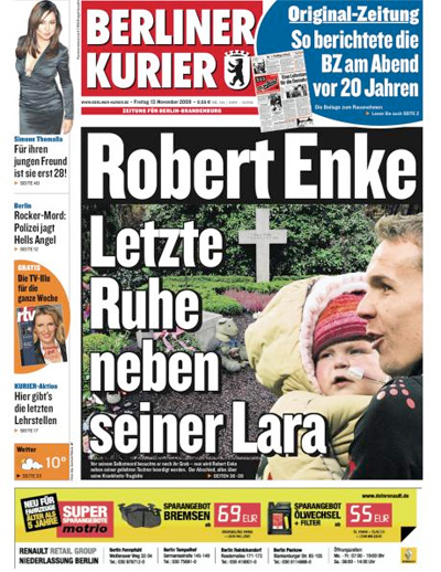 Titelseite "Berliner Kurier", 13. November 2009