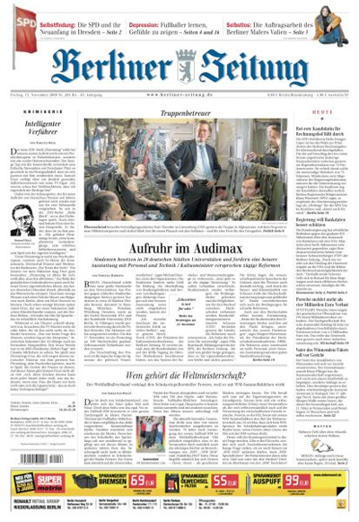Titelseite "Berliner Zeitung", 13. November 2009